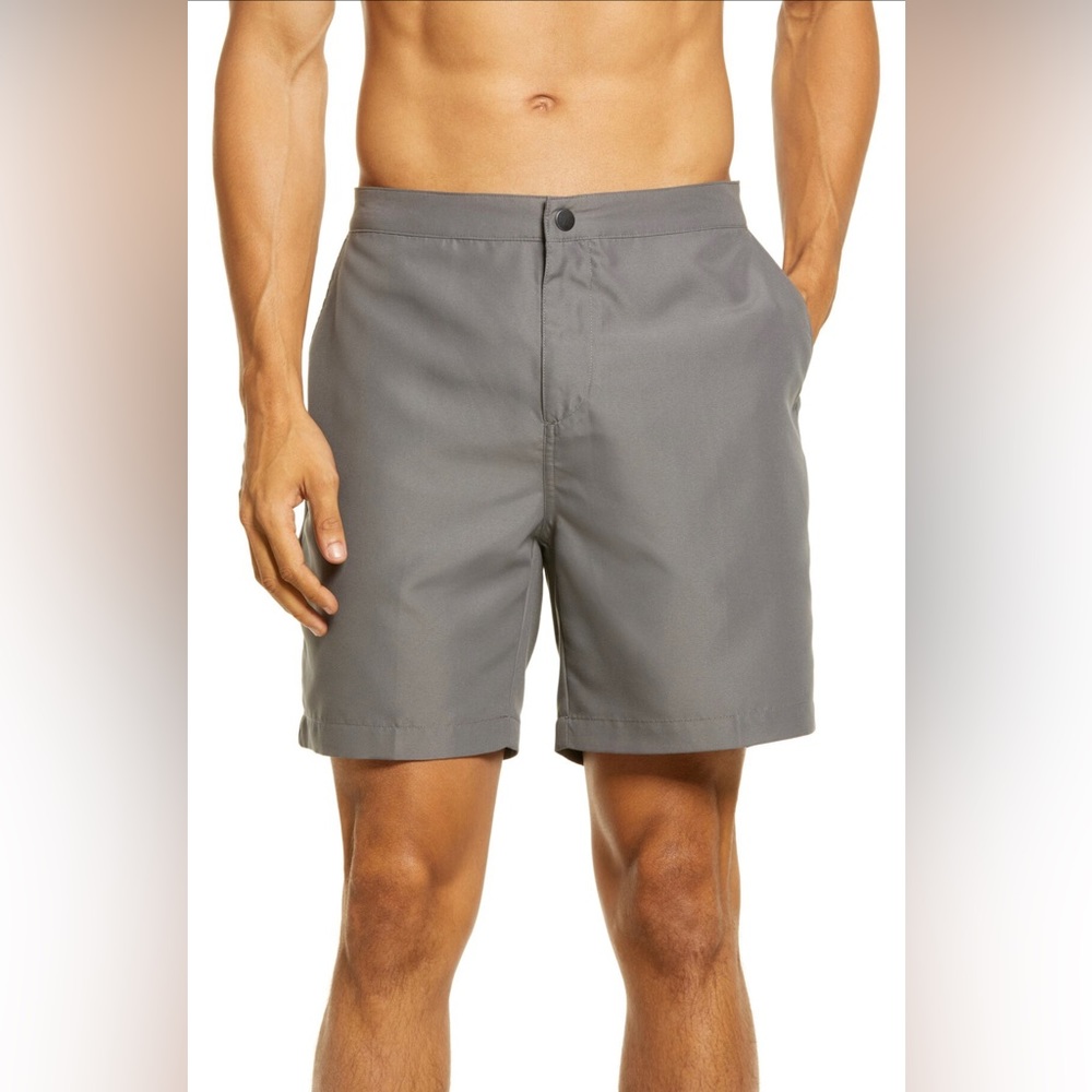 NORDSTROM Flat Front Swim Trunks in Grey Tornado
